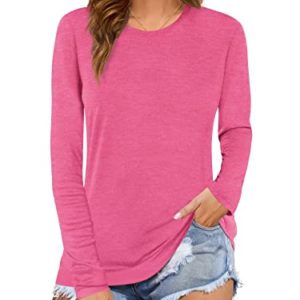 BeLuring Top for Women Casual Long Sleeve Tshirt Work Crew Neck Tee Pink Size 12 14