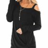 BeLuring Tops for Women Crew Neck Tshirt Cold Shoulder Blouse Black Size 16 18