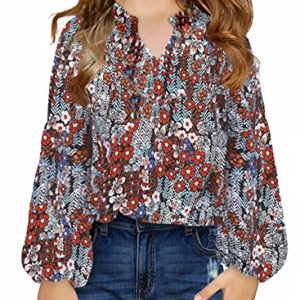 blibean Girl Flower Bell Sleeve Blouse Floral Fall Tops 4-13 Years, A Multicolor, 10-11 Years