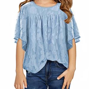 blibean Girl Summer Shirts Fashion Print Blouse Size 4-13 Years, A Sky Blue, 6-7 Years