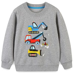 Bumeex Toddler Boy's Cotton Crewneck Sweatshirt 2-7T, Grey Bulldozer, 4 Years