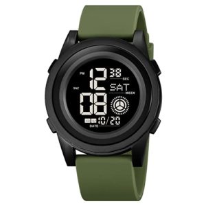 CakCity Digital Watch Men Waterproof Sports Watches for Men Stopwatch Wristwatch with Alarm LED Back Light Rubber Strap, Green, sport
