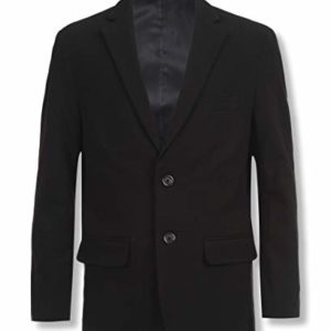 Calvin Klein Boys' Bi-Stretch Blazer Suit Jacket, 2 Single Breasted Closure, Buttoned Cuffs & Front Flap Pockets Business Casual, Black, 16