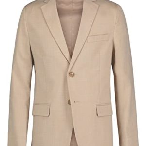 Calvin Klein Boys' Blazer Suit Jacket, 2 Single Breasted Closure, Buttoned Cuffs & Front Flap Pockets Business, Khaki Sharkskin, 7 UK