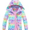CAMLAKEE Girls Waterproof Jackets Kids Raincoats FLeece Lined Printed Hooded Coat Outdoor Windbreaker Pink UK:7-8 years (manufacturers's size: 130)