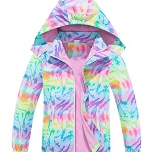 CAMLAKEE Girls Waterproof Jackets Kids Raincoats FLeece Lined Printed Hooded Coat Outdoor Windbreaker Pink UK:7-8 years (manufacturers's size: 130)