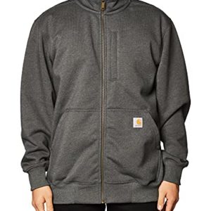 Carhartt Men's Rain Defender Loose Fit Heavyweight Full-Zip Mock-Neck Sweatshirt, Carbon Heather, 2X-Large