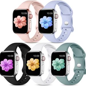 CeMiKa 5 Pack Straps Compatible for Apple Watch Strap 41mm 38mm 40mm 42mm 44mm 45mm 49mm, Soft Silicone Sport Strap for iWatch Strap Series 8 7 6 5 4 3 2 1 SE Ultra, Women Men, 38mm/40mm/41mm-S/M