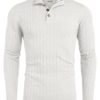 COOFANDY Men's Knitted Pullover Slim Fit Turtleneck Pullover Fine Knit Pullover with Stand-Up Collar Men's Winter Long Sleeve Sweater Zip Button Placket, Pure White, XXL
