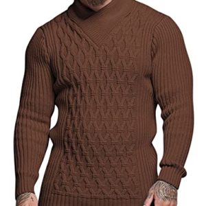 COOFANDY Mens Pullover Sweaters Fashion Diamond Knit Sweater Stylish Knitwear Lightweight Jumper, Dark Brown, Medium