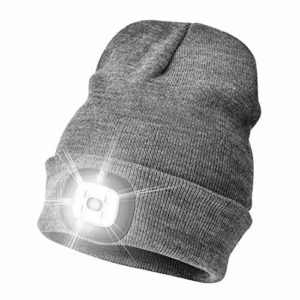 Etsfmoa Unisex Beanie Hat Light, Gifts for dad,Gadgets Gift for Men and Women USB Rechargeable Winter Knit Lighted Headlight Hats Headlamp Torch Skull Cap (Grey)