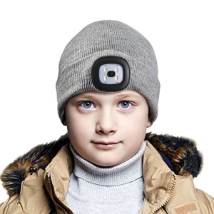 Etsfmoa Unisex LED Beanie Hat with Light,Gifts for Kids Boys and Girls - Grey - 7 Years