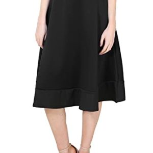 Fashion Star Womens Midi Skirt Mid Length Scuba Stretch Flared Skater Swing Long Skirt Black Plus Size (UK 24/26)