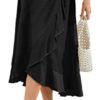 FEOYA Women's High Waisted Tie Wrap Midi Skirts Plain Ruffle Hem Split Maxi Wrap Skirts Casual Summer Beach Long Skirts Black S