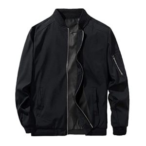 Ginsiom Bomber Jacket for Men,Slim Fit Lightweight Windproof Sportwear Jacket Casual Windbreaker, Black, 3XL