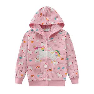 Girls Hoodie Zip Up Kids Jumper Cotton Tops Bunny Unicorn Dinosaur Long Sleeve Shirt Jacket with Hood for Toddler Sweatshirts Outfit Clothes 3-4 Years