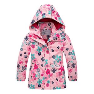 Girls Rain Jacket Kids Hooded Raincoat Windbreaker with Fleece Lining, 2906, 12