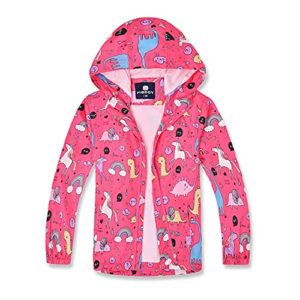 Girls Rain Jackets Lightweight Waterproof Hooded Cotton Raincoats Windbreakers for Kids, Pink Unicorn, 7-8 years