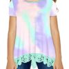 Girls' Tunic Tops Short Sleeve Cute T-Shirt Shirt Summer Crew Neck Blouse Casual Soft Lace Ruffle Tee Shirt for Girls Multicolor Small