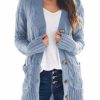 GOSOPIN Womens Cable Knit Button Down Cardigan Sweaters Open Front Long Sleeve Knitwear Coat with Pockets Blue Large