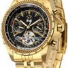 GuTe Men's Automatic Watch,Luxury Gold Tone Stainless Steel Big Face Mens Mechanical Wristwatch