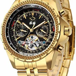 GuTe Men's Automatic Watch,Luxury Gold Tone Stainless Steel Big Face Mens Mechanical Wristwatch