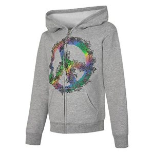 Hanes EcoSmart Girls' Peace Full-Zip Hoodie Sweatshirt_Peace/Light Steel_XS