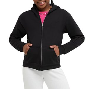 Hanes Girls' ComfortSoft EcoSmart Full-Zip Hoodie Hooded Sweatshirt, Black, XL