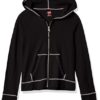 Hanes Girls' Slub Jersey Full Zip Jacket Hooded Sweatshirt, Black, L
