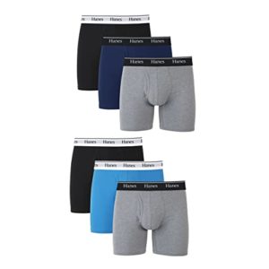 Hanes Mens Originals Boxer Briefs, Briefs, & Trunks, Regular Leg - Grey/Blue/Black - 6 - Pack, S
