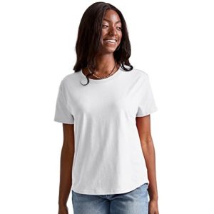 Hanes Women's Originals Oversized T-Shirt, Cotton Crewneck Tee, Curved Hem, White, L
