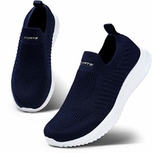 HKR Slip On Trainers for Women Casual Walking Shoes Breathable Running Shoes Lightweight Tennis Shoes Soft Mesh Gym Workout Sneakers Navy Blue UK 5