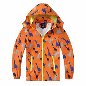 HZXVic Boys Girls Rain Coat,Outdoor Waterproof Jackets with Hood,Dinosaur Kids Raincoat（Orange Dinosaur-2T）