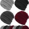 Jecery 12 Pack Slouchy Beanie Bulk Winter Warm Knitted Cable Knit Hats Soft Beanies Thick Solid Winter Cold Weather Hat Trendy Ribbed Chunky Accessories Warm Skiing Beanies for Unisex Women and Men,