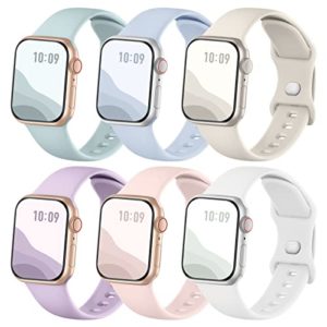 Joehwerr Sport Bands 6 Pack Compatible with Apple Watch Straps 38mm 40mm 41mm 42mm 44mm 45mm 49mm, Silicone Replacement Wristbands Straps for iWatch Series 8 7 6 5 4 3 2 1 Ultra SE, Women Men