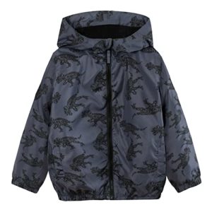 JOYSON Boys Waterproof Jacket with Hood Lightweight Rain Coats for Boys Soft Lining Breathable Rain Jacket Kids(A1 Dinosaur,16 Years)