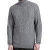 Kallspin Men's Cashmere Wool Blended Turtle Neck Pullover Sweater Long Sleeve Cable Knit Jumper (Light Grey, L-Tall)