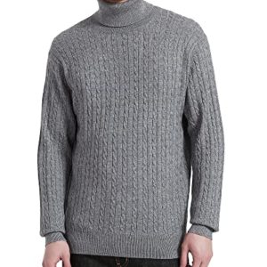 Kallspin Men's Cashmere Wool Blended Turtle Neck Pullover Sweater Long Sleeve Cable Knit Jumper (Light Grey, L-Tall)
