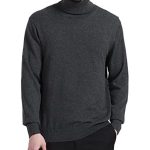 Kallspin Men's Lightweight Wool Blend Knitted Jumpers Turtle Neck Long Sleeve Relaxed Fit Sweater (Dark Grey, L-Tall)