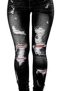 KDF Women's High Waisted Jeans for Women Distressed Ripped Jeans Slim Fit Butt Lifting Skinny Stretch Jeans Denim Pants, #4_black, 16