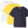 Kid Nation Kids Unisex 3 Packs 100% Cotton Tagless Short Sleeve Crewneck T Shirts White+Yellow+Black(4 Years)