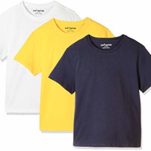 Kid Nation Kids Unisex 3 Packs 100% Cotton Tagless Short Sleeve Crewneck T Shirts White+Yellow+Black(4 Years)