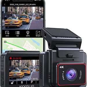 Kingslim D5 4K Dash Cam Front with WiFi - 2160P UHD Car Camera Dash Cam with GPS and Speed, 170° Wide Angle, Sony Night Vision, APP Control