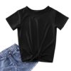 Little Girls Tie Front Knot T-Shirt Solid Short Sleeve Crew Neck Fashion Loose Casual Summer Blouse T-Shirt Tops Blouse Teenagers Girls, black, 12- 13 Years