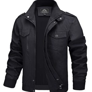 MAGCOMSEN weight Jackets Mens Cotton Bomber Jacket Men Autumn Warm Outwear for Men Outdoor Military Pilot Coats Stand Collar, Black, XL