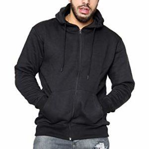 Mens Fleece Hooded Zip Plain Sweatshirt Top Sizes S to 5XL (Black, x_l)