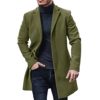 Mens Trench Coat Casual Slim Fit Single Breasted Lapel Top Coat Winter Warm Cotton Business Long Jacket Overcoat,Green,XL