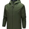 Men's Waterproof Jacket Hooded Windbreaker Casual Outdoor Windproof Comfy Hoodies Coat with Zip Pockets-Green-3XL