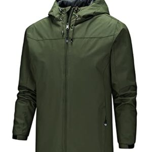 Men's Waterproof Jacket Hooded Windbreaker Casual Outdoor Windproof Comfy Hoodies Coat with Zip Pockets-Green-3XL
