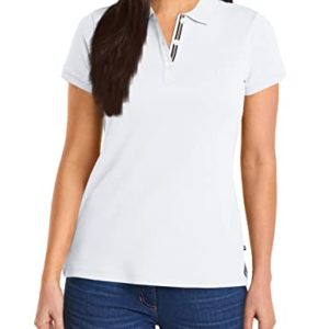 Nautica Women's 3-Button Short Sleeve Breathable 100% Cotton Polo Shirt, Bright White, Medium